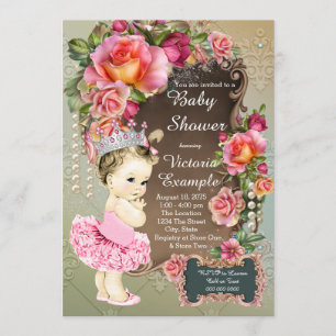 Invitation Rose Pearl Tutu Princess Baby shower