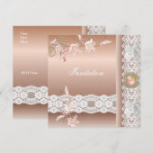Invitation rose pêche Broderie Florale (Devant / Derrière)