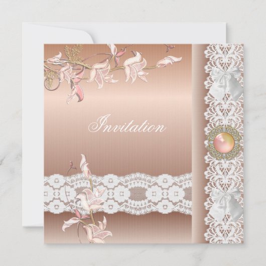 Invitation rose pêche Broderie Florale (Devant)