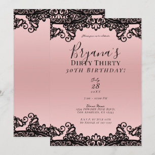 Invitation Rose Pêche Dentelle Noire Sale 30 30e Anniversaire