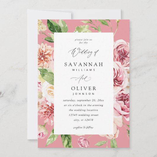 Invitation Rose & Pêche Floral & Mariage vert - Rose V2 (Devant)