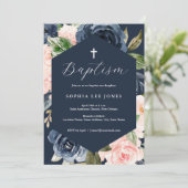 Invitation Rose Pêche Floral Moderne Baptême (Debout devant)