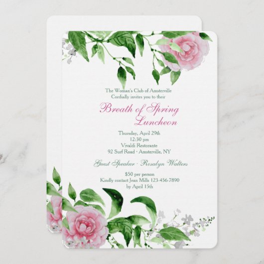 Invitation Rose peinte à la main (Devant / Derrière)