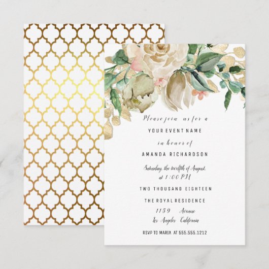 Invitation Rose Peinte Fleurale Sirène Fête d'Anniversaire de (Devant / Derrière)