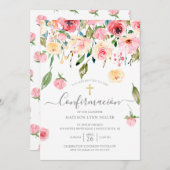 Invitation Rose Peonies Espagnol Confirmation (Devant / Derrière)