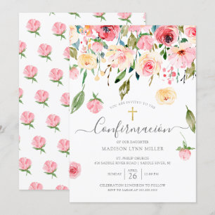 Invitation Rose Peonies Espagnol Confirmation