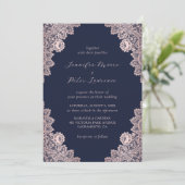 Invitation Rose personnalisé Gold et Mariage bleu marine (Debout devant)