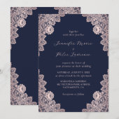 Invitation Rose personnalisé Gold et Mariage bleu marine (Devant / Derrière)