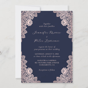 Invitation Rose personnalisé Gold et Mariage bleu marine