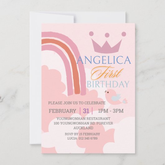 Invitation rose personnalisée pour le premier anni (Devant)