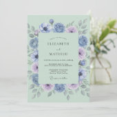 Invitation Rose Pervenche Fleur Botanique Mariage (Debout devant)