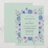 Invitation Rose Pervenche Fleur Botanique Mariage (Devant / Derrière)