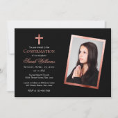 Invitation Rose photo de confirmation fille or rose noire (Devant)