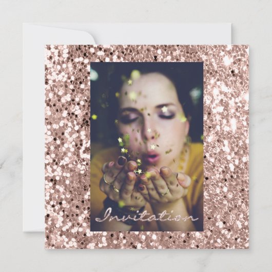 Invitation Rose photo Gold GlitterBridal Sweet16e graduation (Dos)