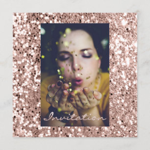 Invitation Rose photo Gold GlitterBridal Sweet16e graduation