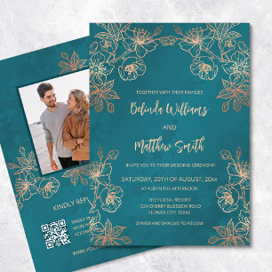 Invitation Rose photo Gold Mariage Turquoise