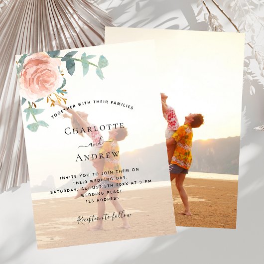 Invitation Rose photo or fleurie mariage