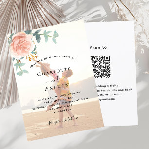 Invitation Rose photo or vert fleurie QR RSVP mariage
