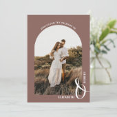 Invitation Rose photo romantique Taupe Mariage (Debout devant)