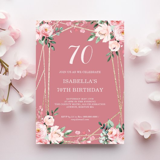 Invitation Rose | Pink Blush Floral 70e anniversaire Invitati