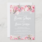 Invitation Rose Pink Floral Gray Bridal Shower  (Devant)