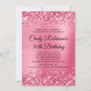 Invitation Rose Pink Glitter et Feuille d'aluminium 50e Anniv