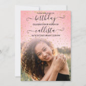 Invitation Rose Pink Gold Confetti Photo Collage Anniversaire (Devant)