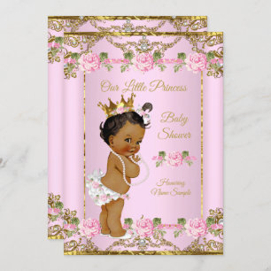 Invitation Rose Pink Gold White Princesse Baby shower ethniqu