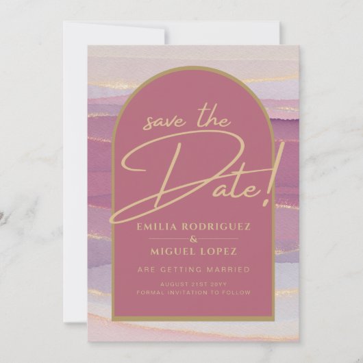 Invitation Rose Pink Or Mariage Arches Marbre SAUVEGARDE DES (Devant)