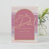 Invitation Rose Pink Or Mariage en marbre à arch SAVE DATES (Debout devant)