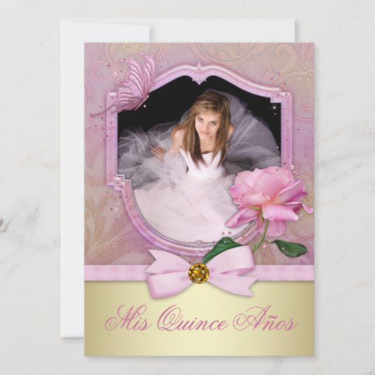Invitation Rose Pink Quinceanera (Devant)