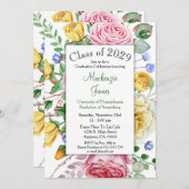 Invitation rose Pink Yellow Floral Graduation (Devant / Derrière)