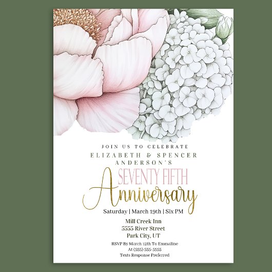 Invitation Rose Pivoine 75e Anniversaire de Mariage