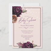 Invitation Rose, Plum, Purple String Baby shower (Devant)