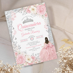Invitation Rose poudré Couronne de Quinceañera en argent aqua