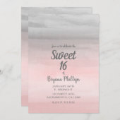 Invitation Rose poudré et moderne gris aquarelle douce 16 ans (Devant / Derrière)