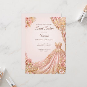 Invitation Rose Poudré Luxueux Or Princesse Sweet 16