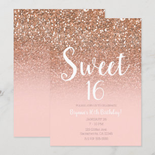 Invitation Rose Poudré Moderne Glamour Pailleté Douce 16