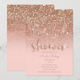 Invitation Rose Poudré Moderne Paillettes Mariage Glamour
