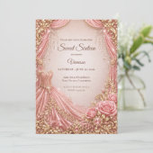 Invitation Rose Poudré Or Luxe Princesse Douze Ans (Debout devant)