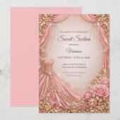 Invitation Rose Poudré Or Luxe Princesse Douze Ans (Devant / Derrière)