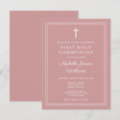 Invitation rose poudré pour la première communion (Devant / Derrière)