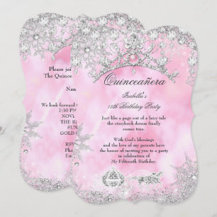 Invitation Rose poudré Quinceanera 15 ans Hiver merveilleux