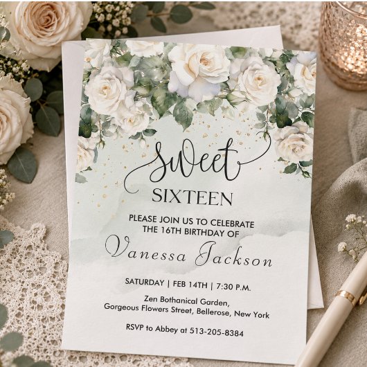 Invitation Rose poudrée rustique avec fleurs et or rose pour 