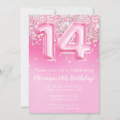 Invitation rose pour 14ème anniversaire Fille rose (Devant)