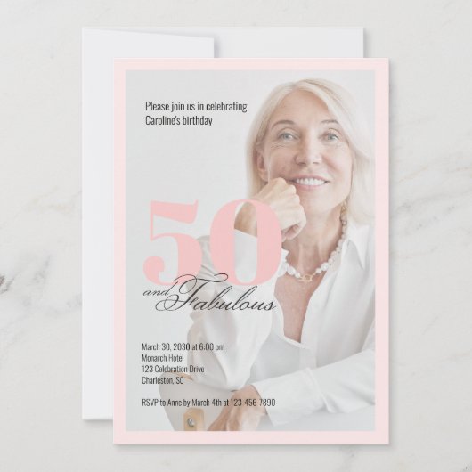 Invitation rose pour 50 ans et fabuleux (Devant)