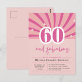 Invitation rose pour 60e anniversaire '60 ans et f (Devant / Derrière)