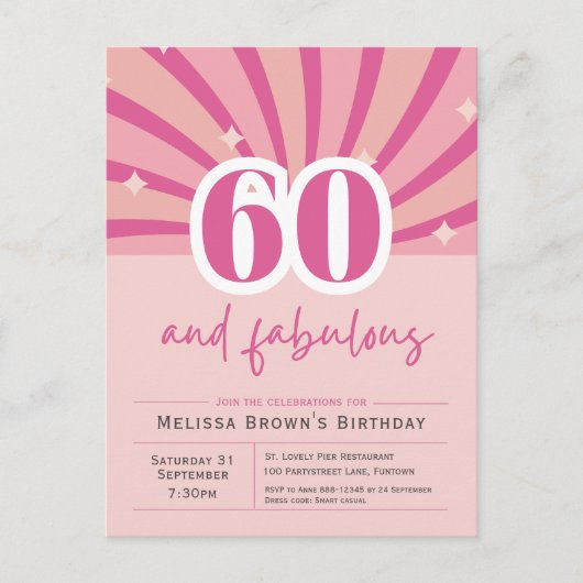 Invitation rose pour 60e anniversaire '60 ans et f (Devant)