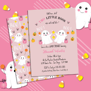 Invitation rose pour Baby Shower Halloween Jumeaux