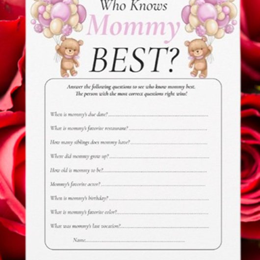 Invitation Rose pour Baby Shower Teddy qui connaît